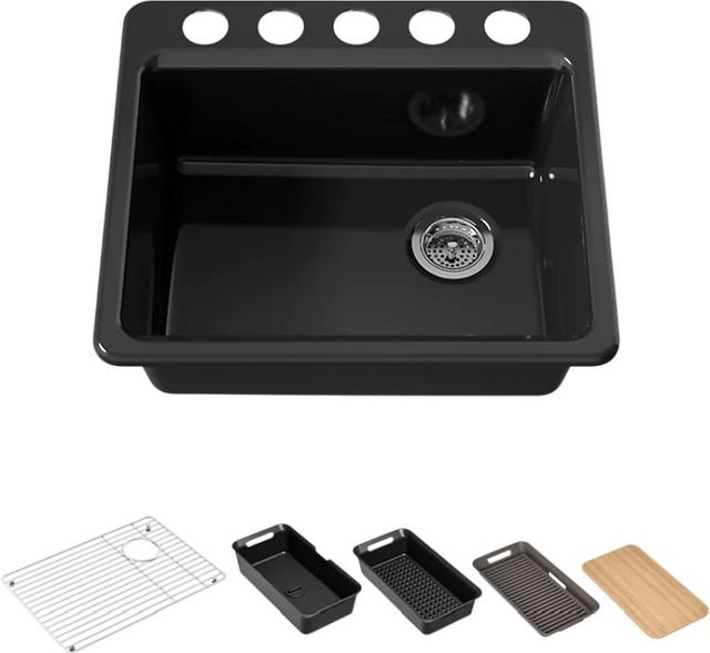 KOHLER® Riverby® Black 25" Undermount Single-Bowl Workstation Kitchen Sink-0
