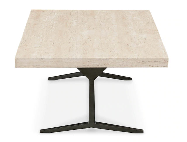 Bassett® Furniture Tyson White Travertine Stone Top Rectangular Cocktail Table with Black Base-2