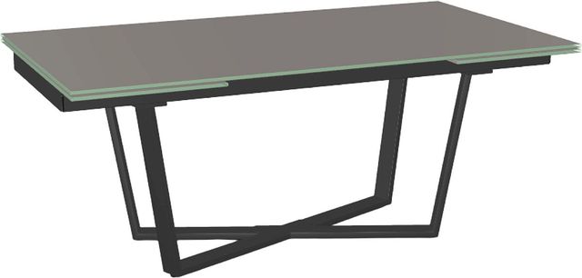 Amisco Customizable Charlie 112" Rectangular Extendable Table with 0.5" Taupe Glass Top and 2 Leaves-0