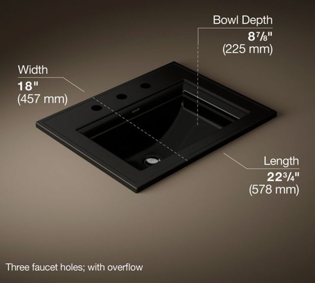 Kohler Memoirs® Stately Black 22.75" Widespread Rectangular Drop-In Bathroom Sink-3