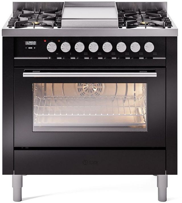 Ilve® Professional Plus II 36" Glossy Black Pro Style Dual Fuel Range-0