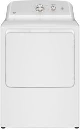 GE® 7.2 Cu. Ft. White Electric Dryer with Silver Matte Backsplash  