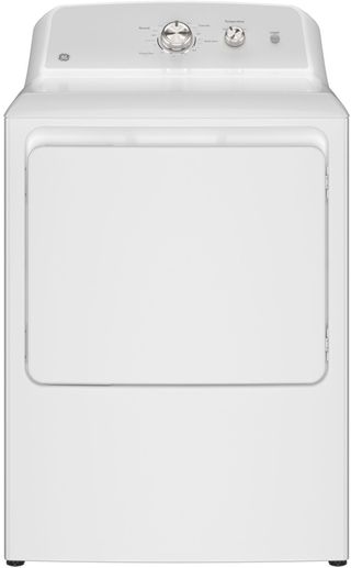 GE® 7.2 Cu. Ft. White Electric Dryer with Silver Matte Backsplash  