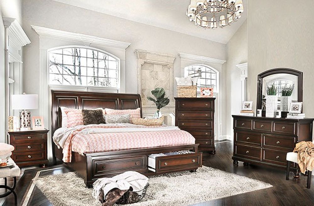 Furniture of America Northville Dark Cherry 4 Piece Queen Storage Bed Parks Home Furnishings