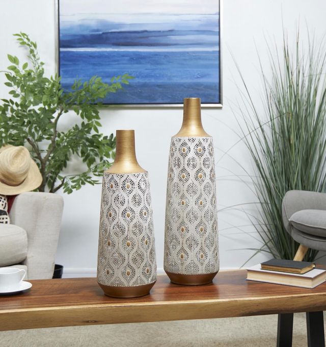 Deco Marche 2-Piece White Vase Set with Diamond Pattern-4