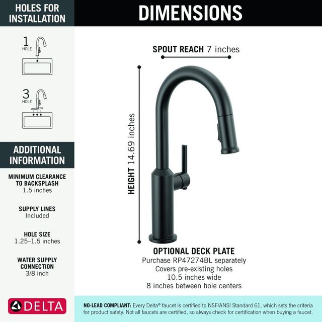 Delta Cordova™ Matte Black Single Handle Pull-Down Bar/Preparation Kitchen Faucet-2