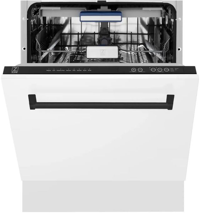ZLINE Autograph Edition Tallac 24" White Matte Top Control Built In Tall Tub Dishwasher with Matte Black Handle-1