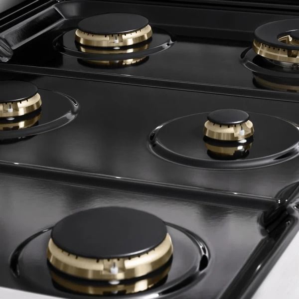 ZLINE Marino 36" Satin Stainless Steel Pro Style Gas Range with White Matte Door and Polished Gold Accents-3