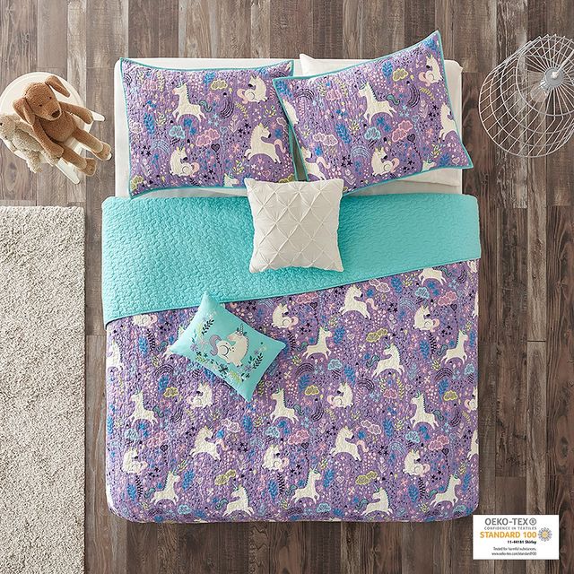 Olliix by Urban Habitat Kids Lola Unicorn Cotton Reversible Purple Twin Coverlet Set-1