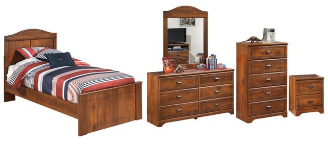 Signature Design by Ashley® Barchan 5-Piece Medium Brown Twin Youth Panel Bed Set-0