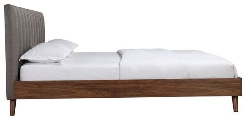 Mazin Furniture Sasha Grey/Walnut King Upholstered Platform Panel Bed-2
