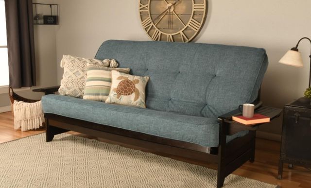 Kodiak Furniture Phoenix Linen Aqua/Espresso Queen Futon with Mattress-1