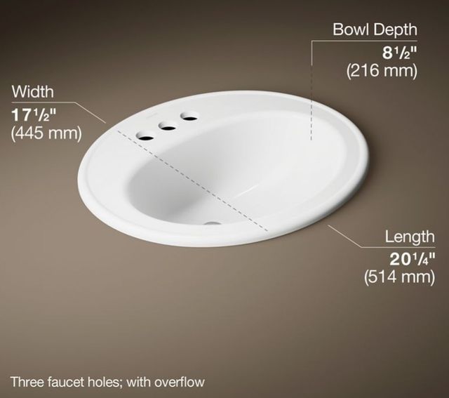 Kohler Pennington® White 20.25" Oval Drop-In Bathroom Sink-3