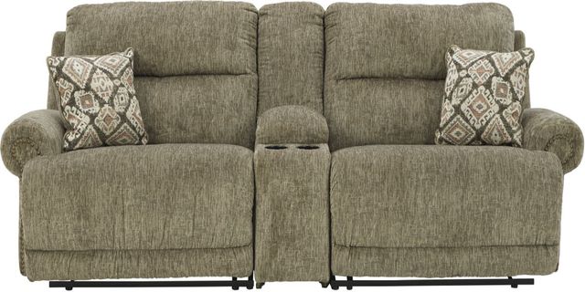 Signature Design by Ashley® Lubec 3-Piece Taupe Reclining Loveseat with Console-0