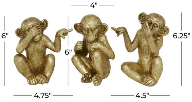 Deco Marche 3-Piece Gold Monkey See No Evil Sculpture-3