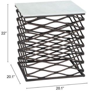 Zuo® Modern Duke White Side Table with Antique Black Steel Base-2