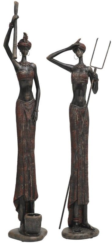 Deco Marche 2-Piece Red People Tall African Women Sculpture Set-0