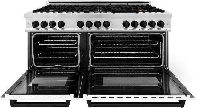 ZLINE Autograph Edition 60" Stainless Steel Pro Style Dual Fuel Range with White Matte Door and Matte Black Accents-1