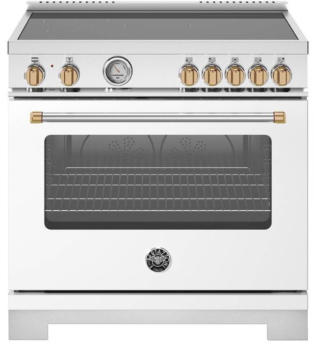 Bertazzoni Master Series 36" Fingerprint Resistant Bianco Matt Pro Style Induction Range with Gold Accents-0