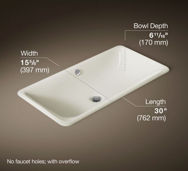 Kohler Iron Plains® Biscuit 30" Rectangular Drop-In/Undermount/vessel Bathroom Sink with Biscuit Painted Underside-3