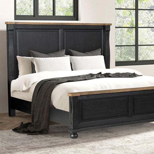 Furniture of America® Neue Mills 4-Piece Farmhouse Black/Rustic Oak Queen Bedroom Set-1