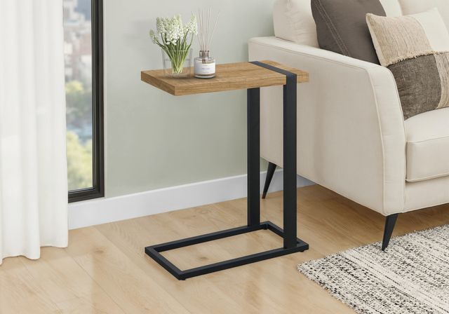 Monarch Specialties Inc. Mango Wood-Look C-Shaped Accent Table with Shelf-1