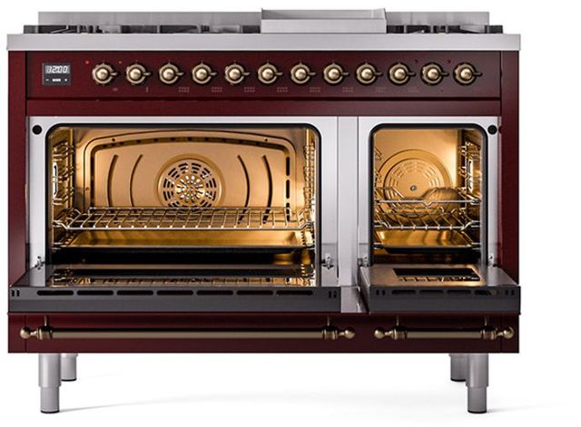 Ilve® Nostalgie II Series 48" Burgundy Pro Style Dual Fuel Range-2