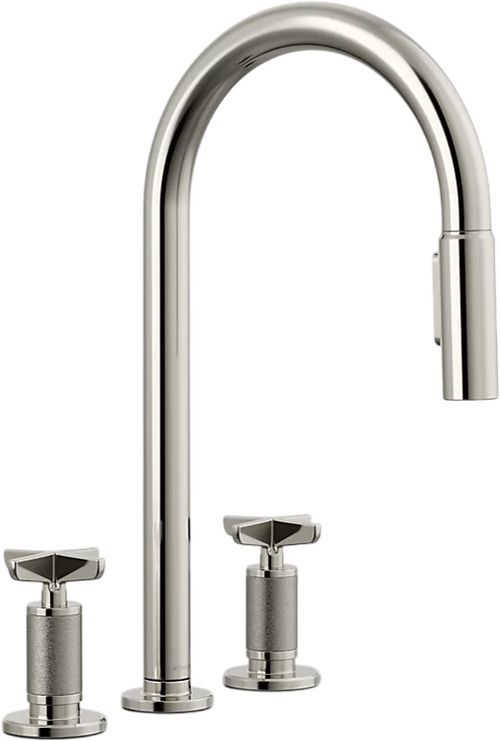 KOHLER® Billet® Vibrant Polished Nickel Kitchen Sink Faucet with 2-Function Sprayhead and Cross Handles-0