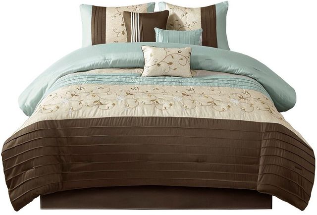 Olliix by Madison Park Serene 7 Piece Blue California King Embroidered Comforter Set-0