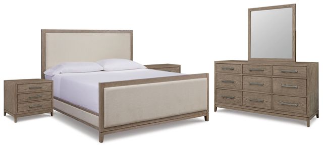 Signature Design by Ashley® Chrestner 5-Piece Gray Queen Upholstered Panel Bed Set-0