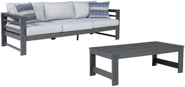 Signature Design by Ashley® Amora 2-Piece Charcoal Gray Outdoor Conversation Set-0