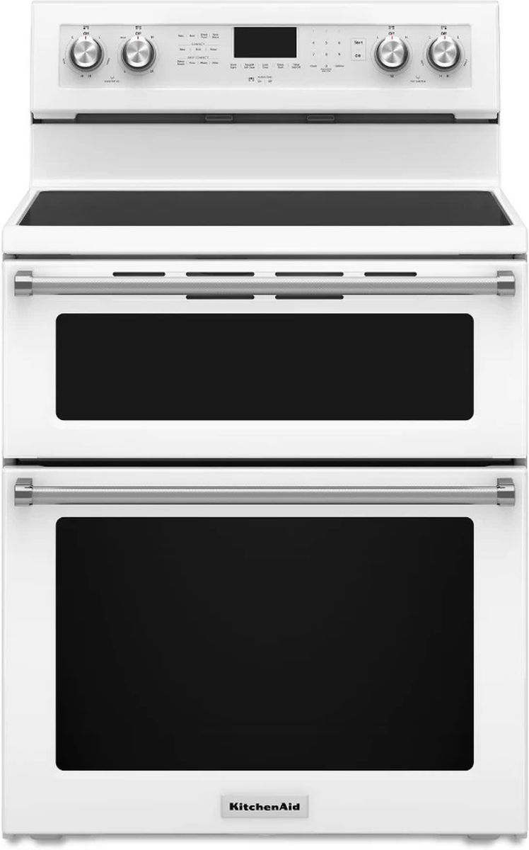 KitchenAid® 30" White Freestanding Electric Double Oven Range