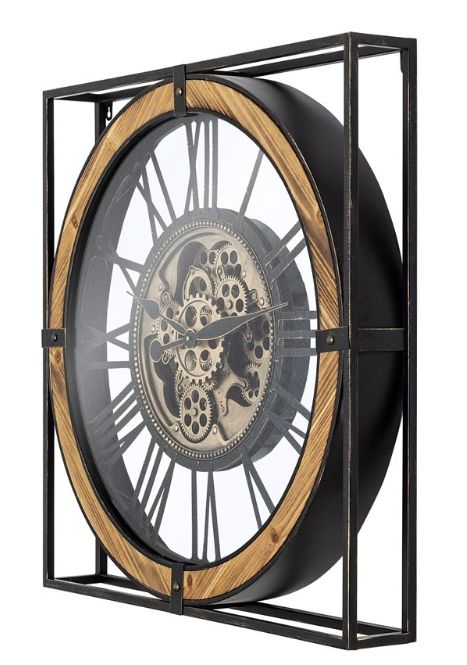 YHD Black/Gold Iron Framed Gear Clock-3