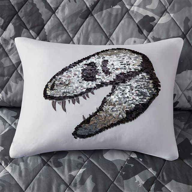 Olliix by Mi Zone Kids Dylan Printed Grey Full/Queen Dino Camo Reversible Coverlet Set-4