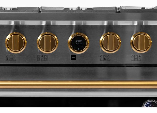 Kucht Professional KX Series 36" Stainless Steel Pro Style Dual Fuel Range with Gold Accents and Kucht Horus Thermostat-3