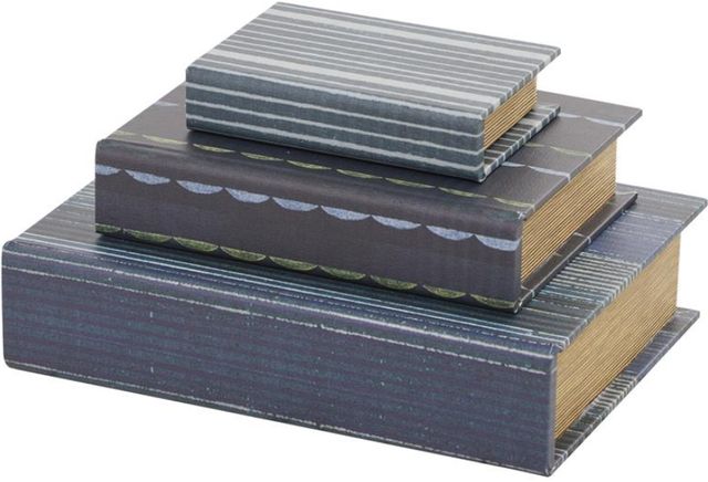 Deco Marche 3-Piece Blue Faux Leather Faux Storage Book Box Set-2