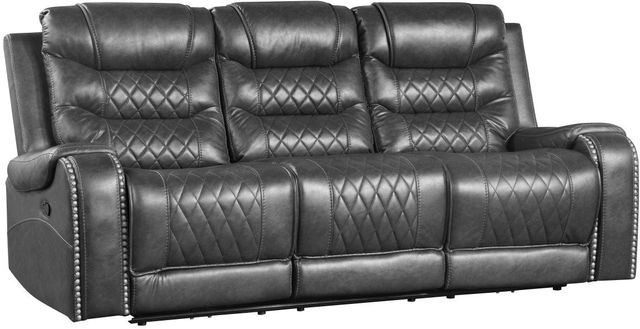 Homelegance® Putnam Gray Manual Double Reclining Sofa with Center Drop-Down Cup Holders-0