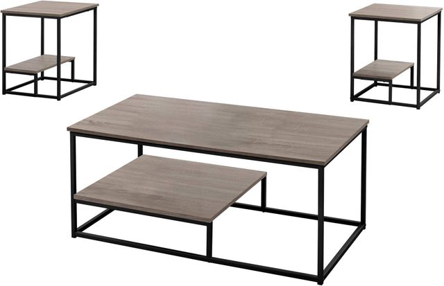Monarch Specialties Inc. 3 Piece Dark Taupe with Black Metal Table Set
