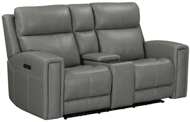 Liberty Furniture Camden Aline Light Gray Leather Power Reclining Loveseat with Console-0