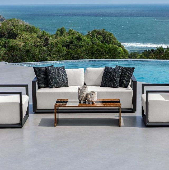 Uttermost® Remsen Java Black/Oyster White Fabric/Metal Outdoor Sofa-1