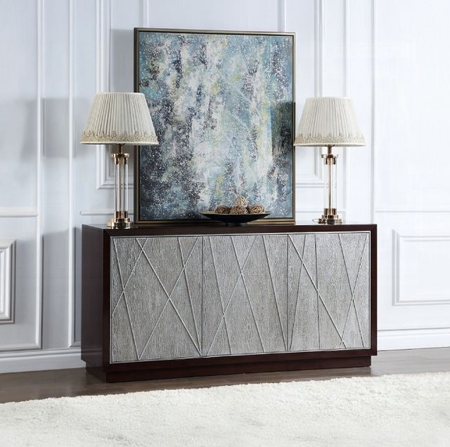 ACME Furniture Geranio Metallic Silver/Walnut Console Cabinet-1