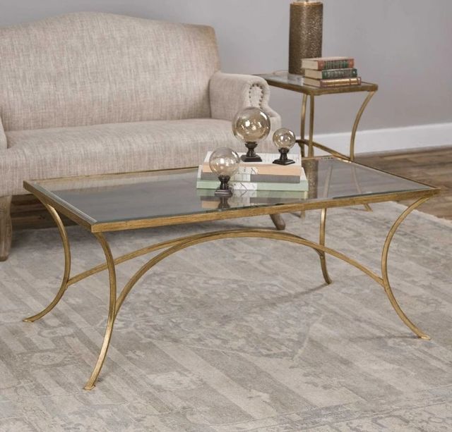 Uttermost® Alayna Glass Top Coffee Table with Antiqued Gold Base-3