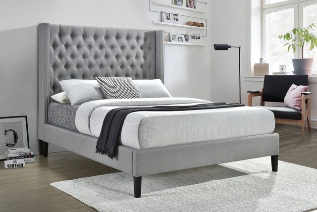 Coaster® Summerset Light Grey Upholstered Queen Bed-1