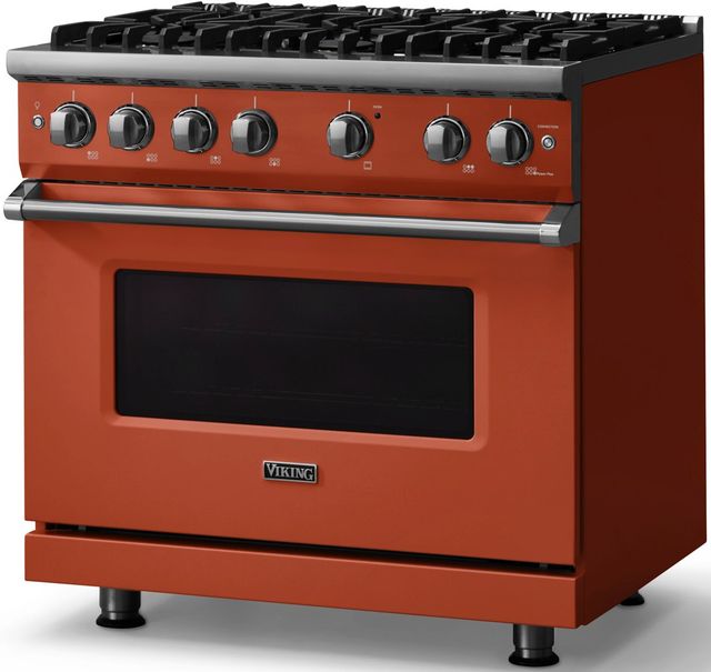 Viking® 5 Series 36" Spiced Cider Pro Style Gas (LP) Range with Polished Chrome Trim-2