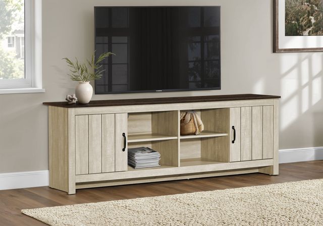 Monarch Specialties Inc. Light Beige 72" TV Stand with Dark Oak Top and 2 Doors-1