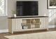 Monarch Specialties Inc. Light Beige 72" TV Stand with Dark Oak Top and 2 Doors-1