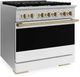 ZLINE Marino 36" Satin Stainless Steel Pro Style Gas Range with White Matte Door and Champagne Bronze Accents-3
