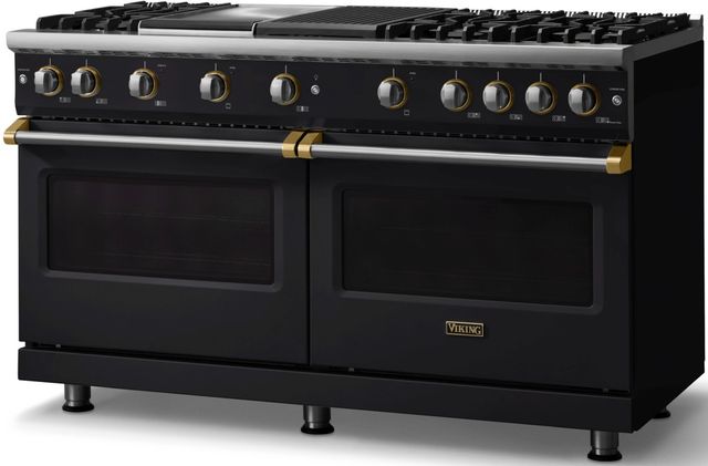 Viking® 5 Series 60" Onyx Pro Style Gas (LP) Range with Brushed Brass Trim-2