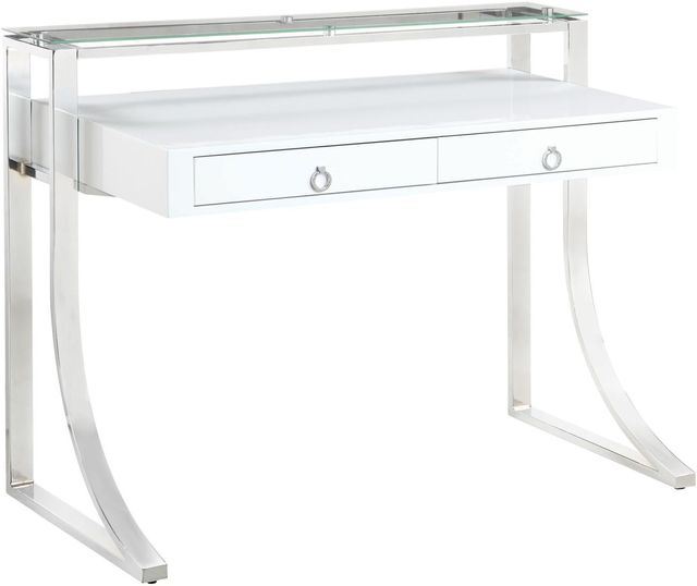 Coaster® Gemma Glossy White/Chrome 2-Drawer Writing Desk-0