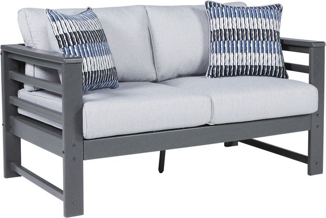 Signature Design by Ashley® Amora 2-Piece Charcoal Gray Outdoor Conversation Set -1